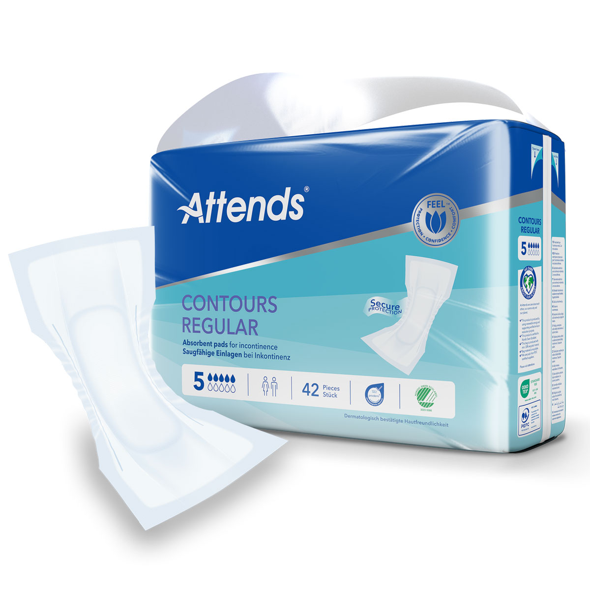ATTENDS Contours Regular 5 - Inkontinenzvorlagen - 5x42 Stück