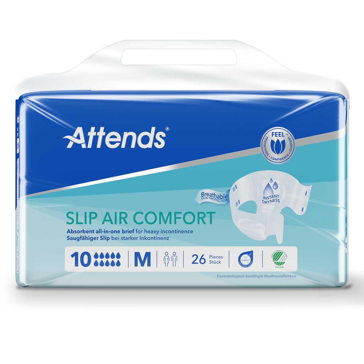ATTENDS Slip AIR Comfort 10 - Medium (M), Inkontinenzwindeln, 104 (4x26) Stück