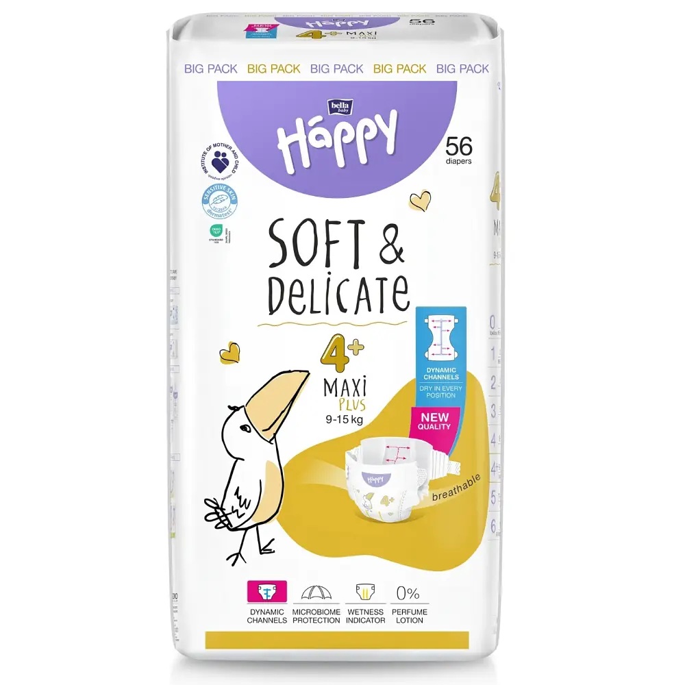 Bella Happy Soft & Delikate Gr. 4+ - Babywindeln Maxi PLUS 9-15 kg 168 (3x56) Stück BIGpack