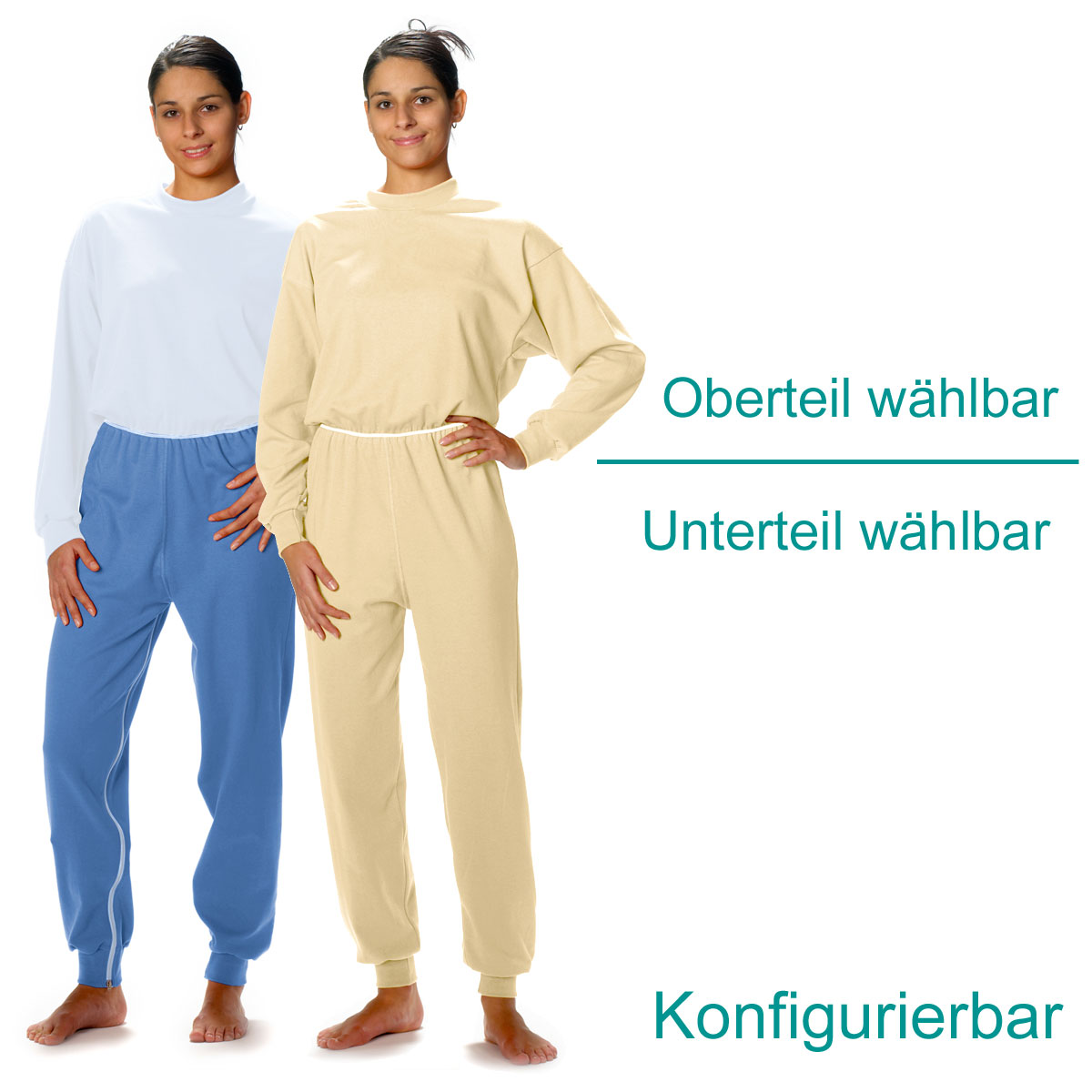 CAREWEAR Pflegeoverall - 2 teilig - M azur - Unterteil: MIT Beinreißverschluss azur