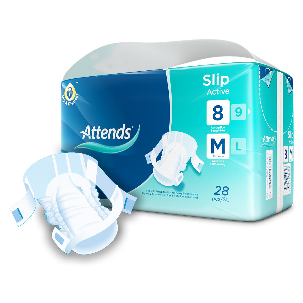 ATTENDS Slip Active 8 - Medium (M) Inkontinenzwindeln 112 (4x28) Stück