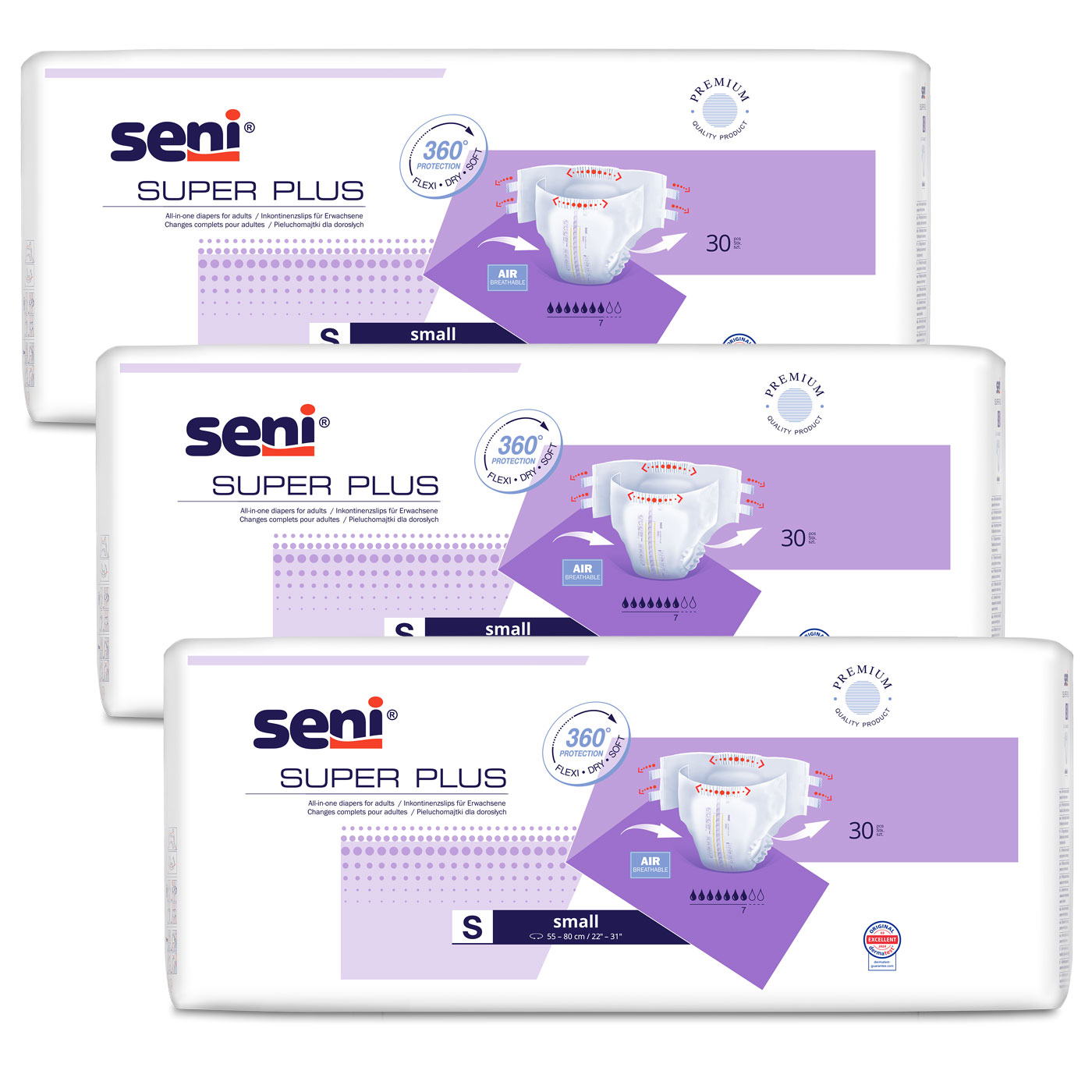 SENI Super PLUS - Inkontinenzwindeln - Gr. 1 SMALL 90 (3x30 Stück)