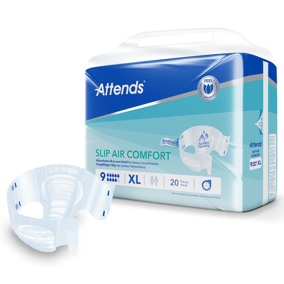 ATTENDS Slip AIR Comfort 9 - Extra Large (XL), Inkontinenzwindeln, 60 (3x20) Stück
