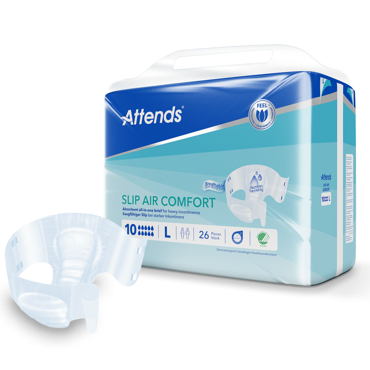 ATTENDS Slip AIR Comfort 10 - Large (L), Inkontinenzwindeln, 78 (3x26) Stück
