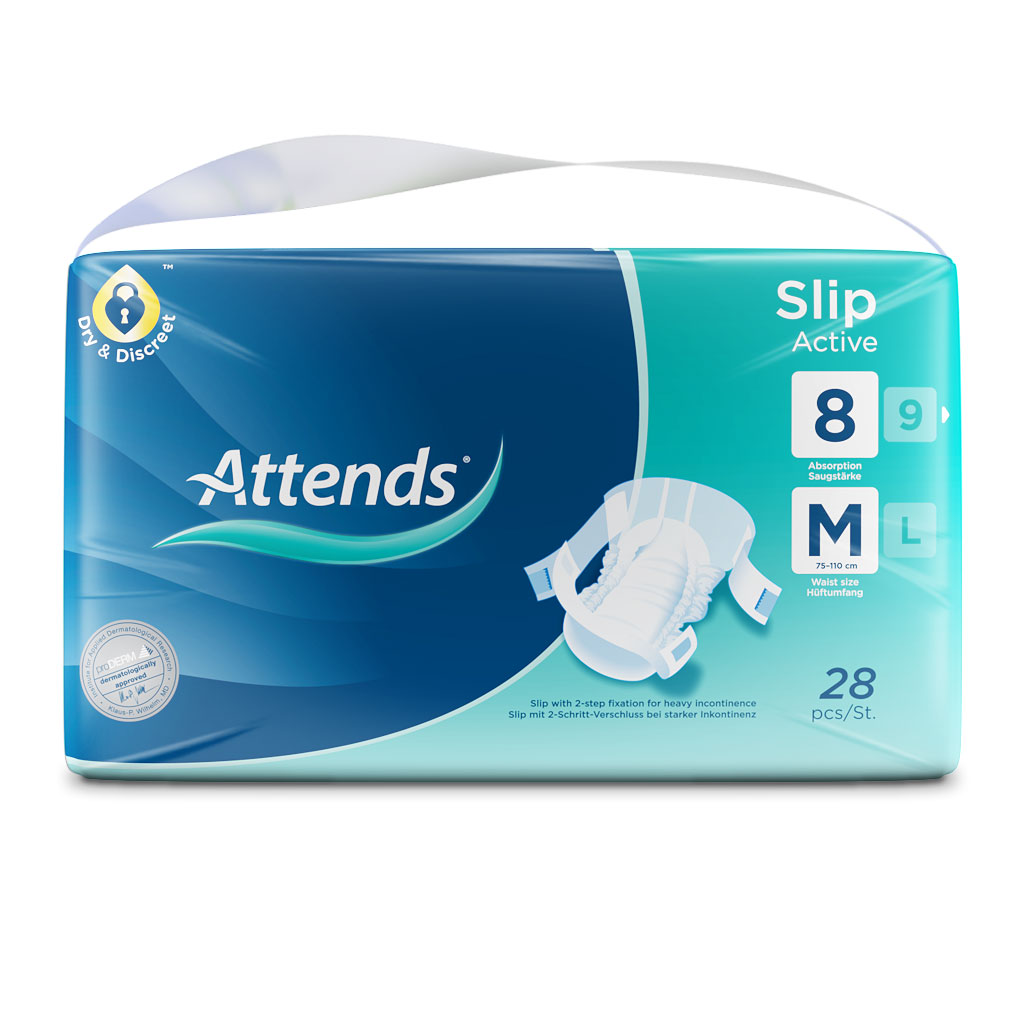 ATTENDS Slip Active 8 - Medium (M) Inkontinenzwindeln 112 (4x28) Stück