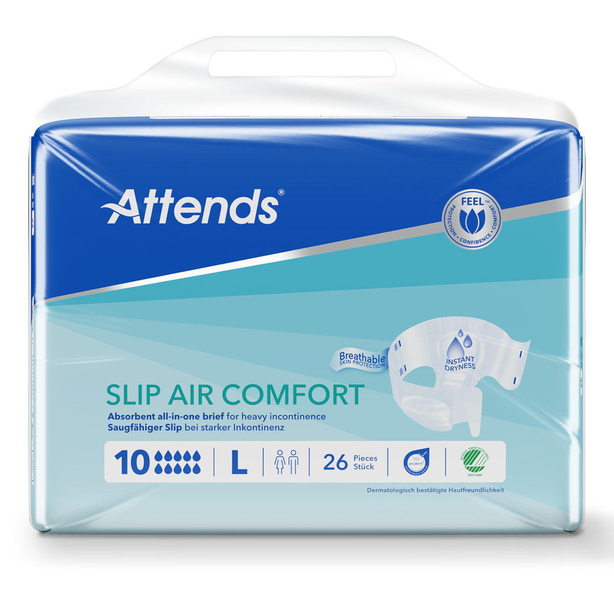 ATTENDS Slip AIR Comfort 10 - Large (L), Inkontinenzwindeln, 78 (3x26) Stück