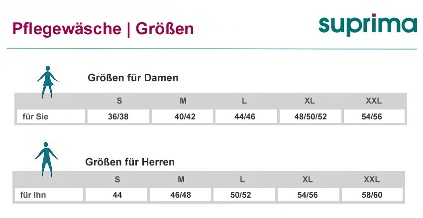 Größentabelle Suprima Pflegehemden