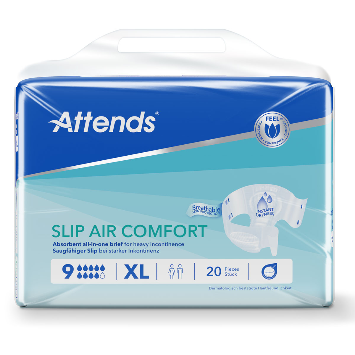 ATTENDS Slip AIR Comfort 9 - Extra Large (XL), Inkontinenzwindeln, 60 (3x20) Stück