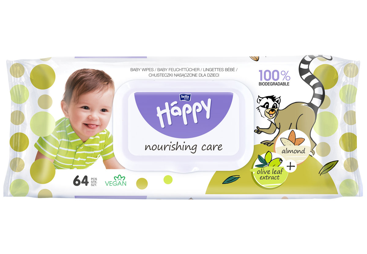 Bella Happy Feuchttücher - Mandel & Olive mit Klickverschluss - 64 Stück Pack