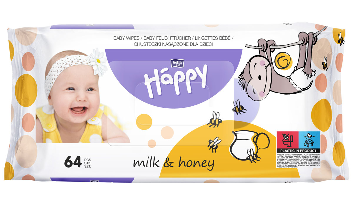 Sparpack - Bella Happy Feuchttücher Milch & Honig (10x 64 Stück )