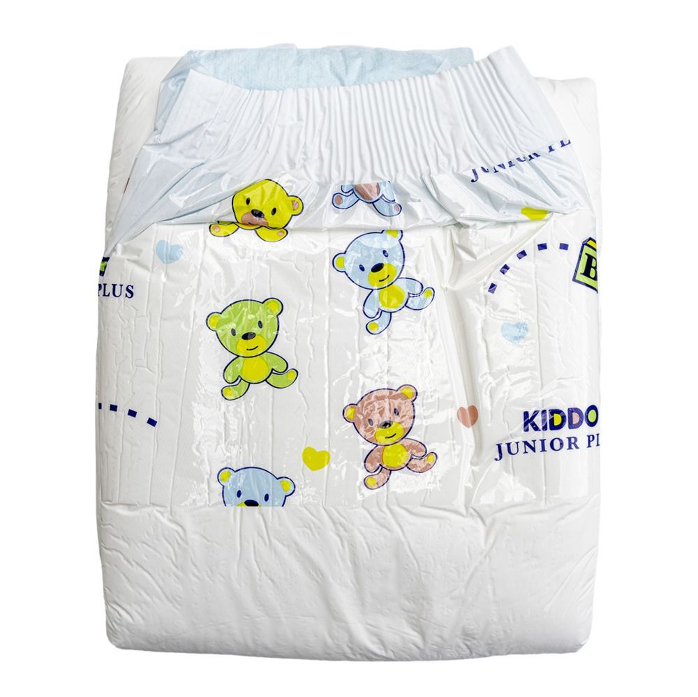Ein Kindertasche mit bunten Bärenmotiven ist aufgeklappt gezeigt. Sie hat eine weiche, hellblaue Oberschicht und ein abgeschrägtes Design. Der Hintergrund ist neutral, um den Fokus auf das Produkt zu legen.