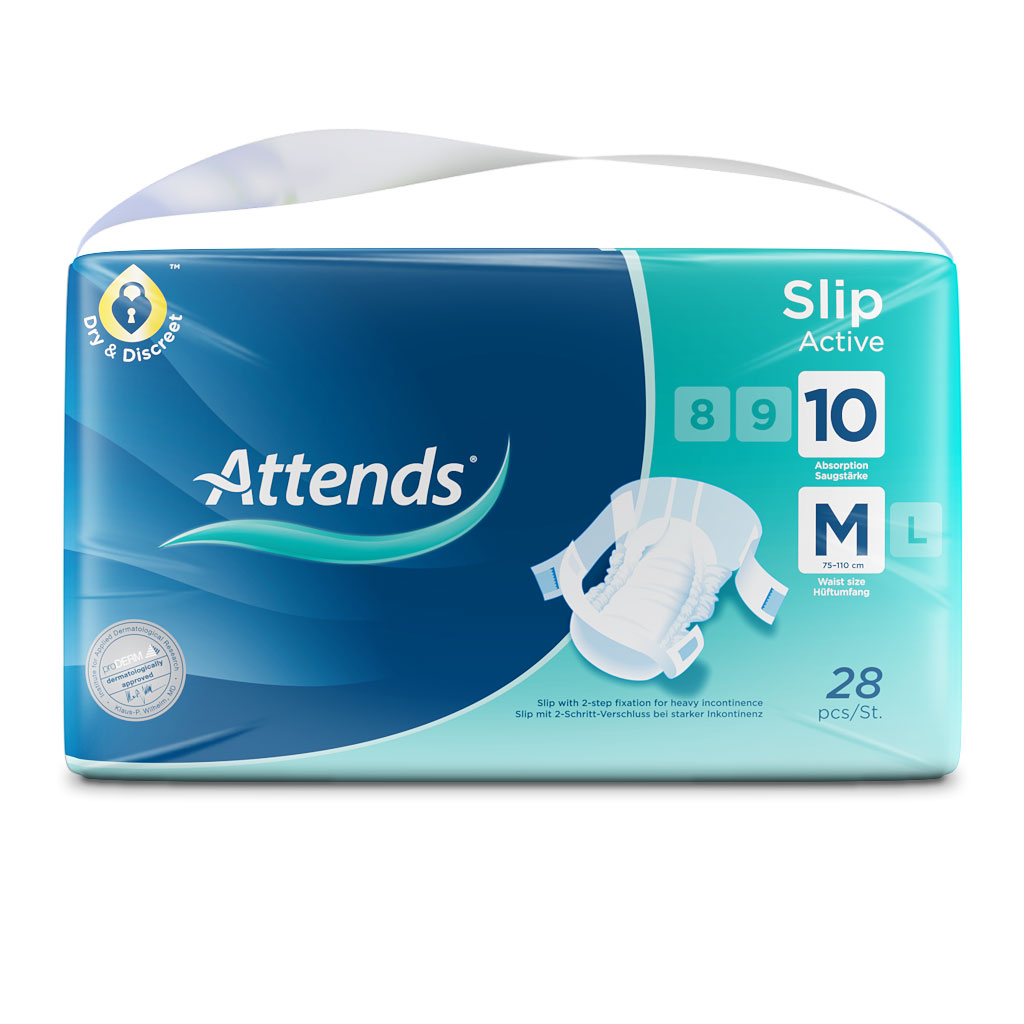 ATTENDS Slip Active 10 - Medium (M) Inkontinenzwindeln 112 (4x28) Stück