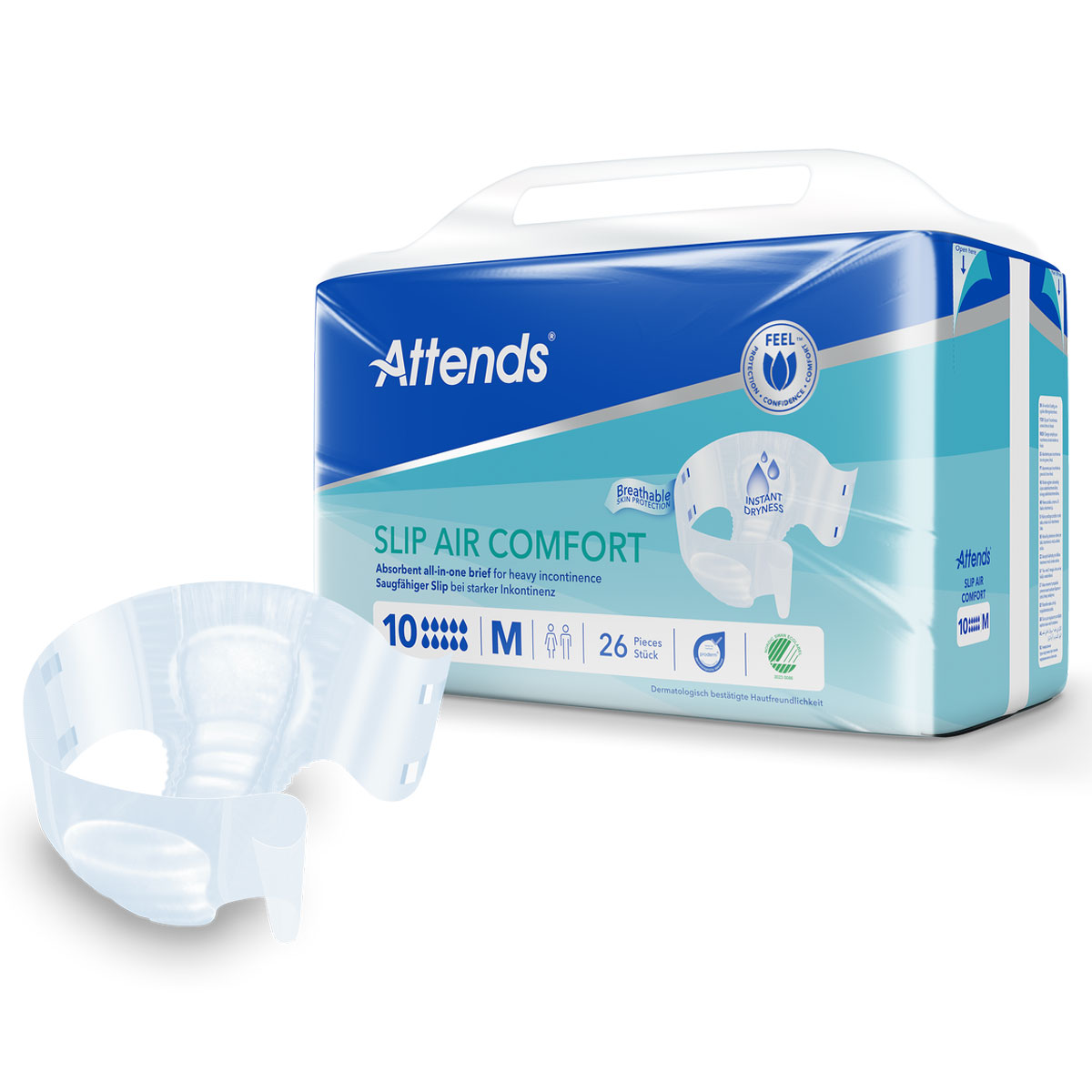 ATTENDS Slip AIR Comfort 10 - Medium (M), Inkontinenzwindeln, 104 (4x26) Stück
