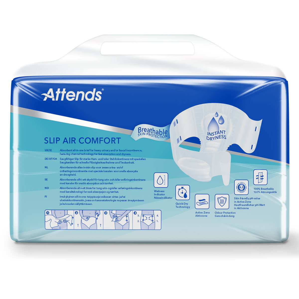 ATTENDS Slip AIR Comfort 10 - Medium (M), Inkontinenzwindeln, 104 (4x26) Stück