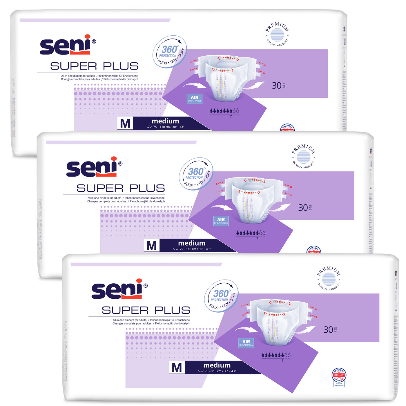 SENI Super PLUS - Inkontinenzwindeln - Gr. 2 MEDIUM 90 (3x30 Stück)