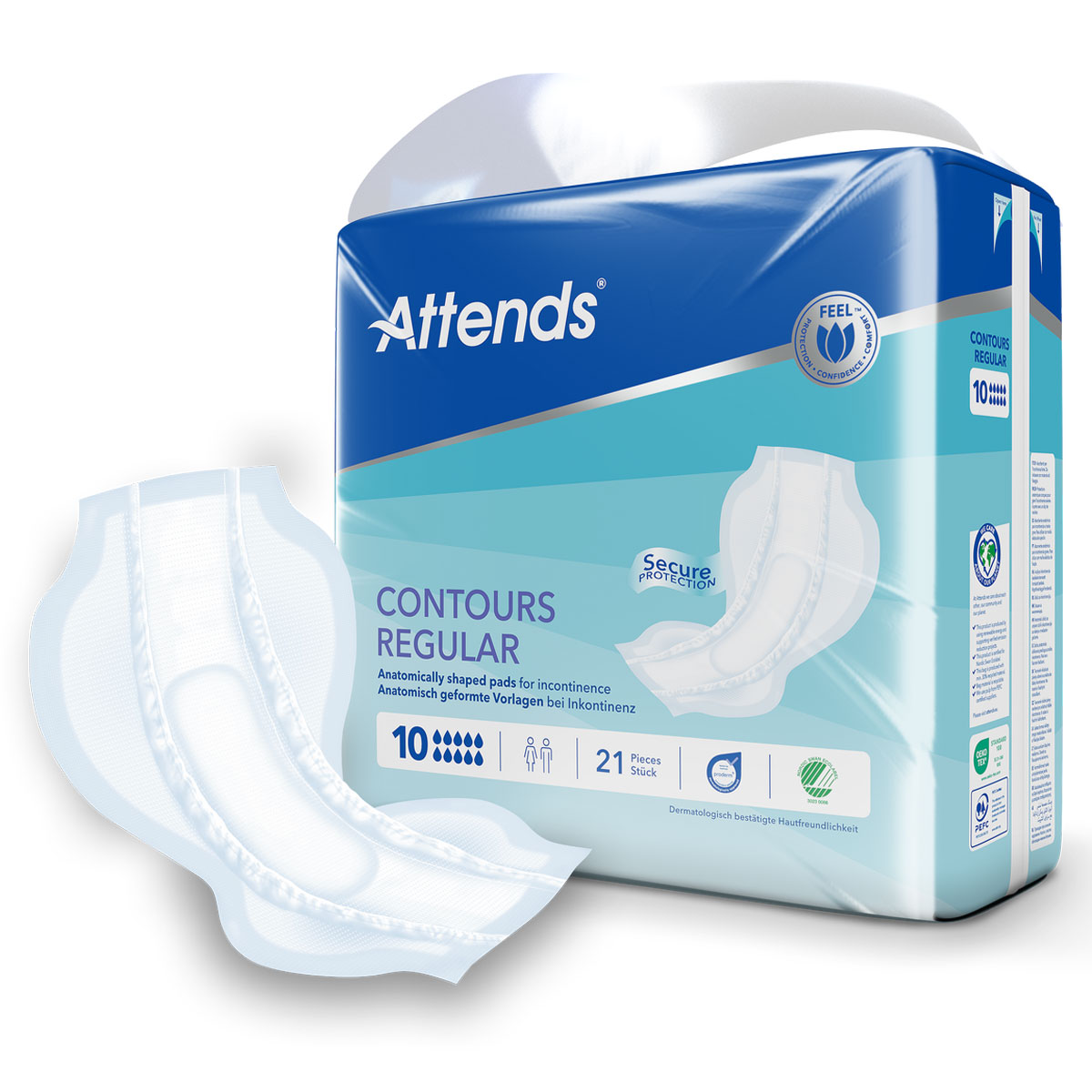 ATTENDS Contours Regular 10 - Inkontinenzvorlagen - 4x21 Stück