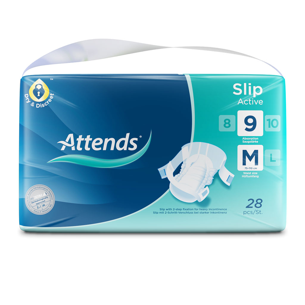 ATTENDS Slip Active 9 - Medium (M) Inkontinenzwindeln 112 (4x28) Stück