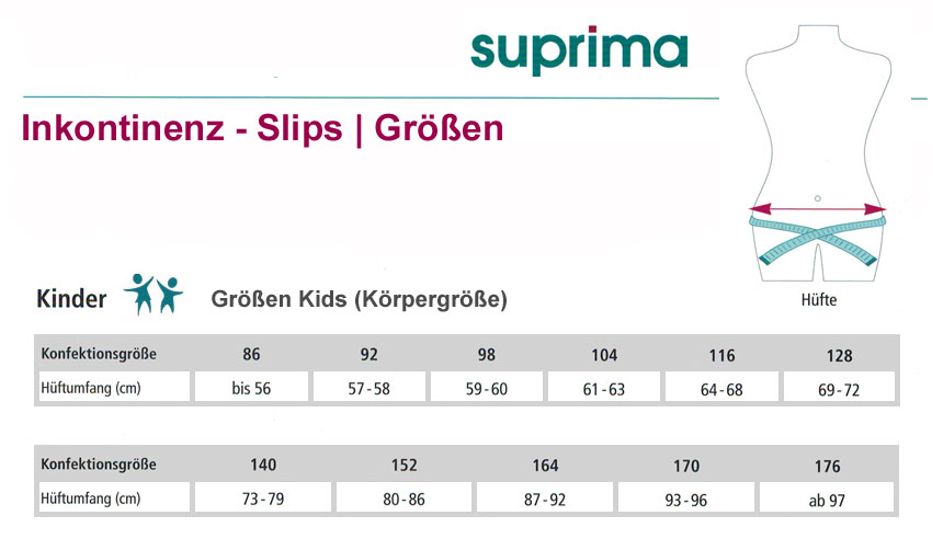 Suprima Größentabelle für Kinder